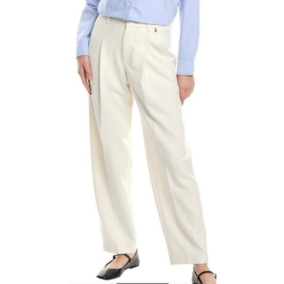 Bogner Knit Loose Fit Straight Leg Pleated Trousers with pockets EUC US 6 Cream - Picture 1 of 11